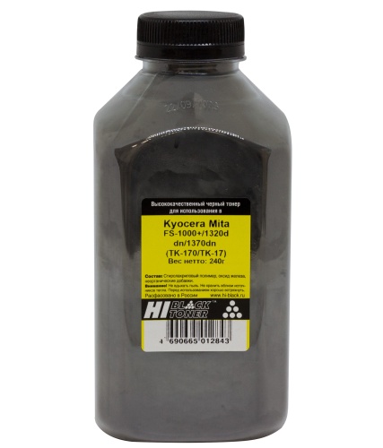 Упаковка тонер hi-black для kyocera fs-1000+/1320d/dn/1370dn (tk-170/tk-17), bk, 240 г, банка