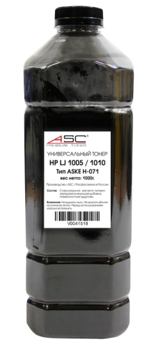 Упаковка тонер универсальный для нр lj 1005/1010, тип aske h-071, bk, 1 кг, канистра