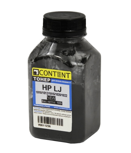 Упаковка тонер content для hp lj 1010/1012/1015/1020/1022, bk, 100 г, банка